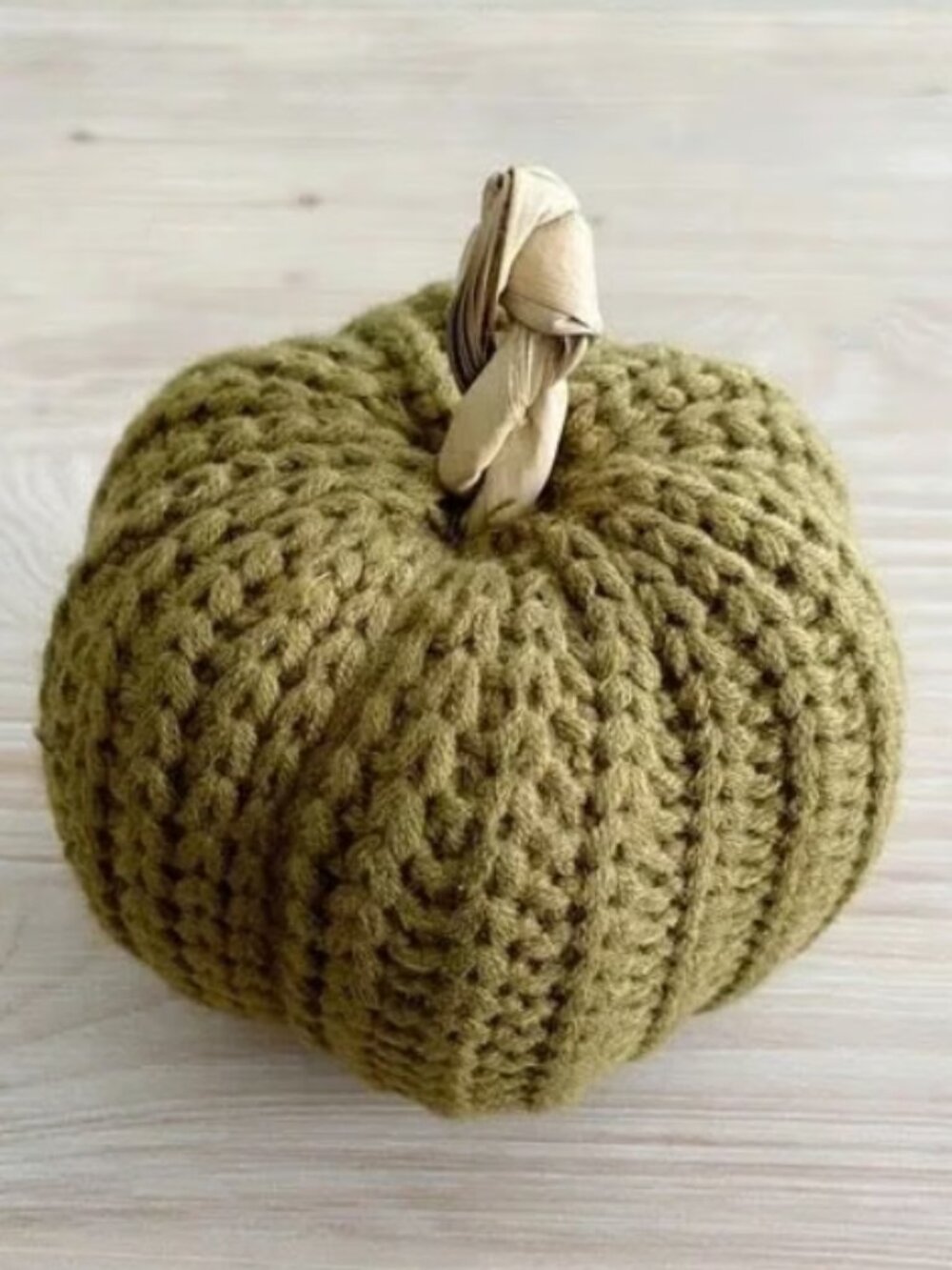 Olive Green Knit Pumpkin 7.5" x 8" Fall Harvest Decor